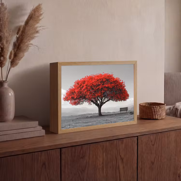 Boom - Rood - Natuur - Zwart wit Light Box met batterij (Wandlamp) middel -sfeer2