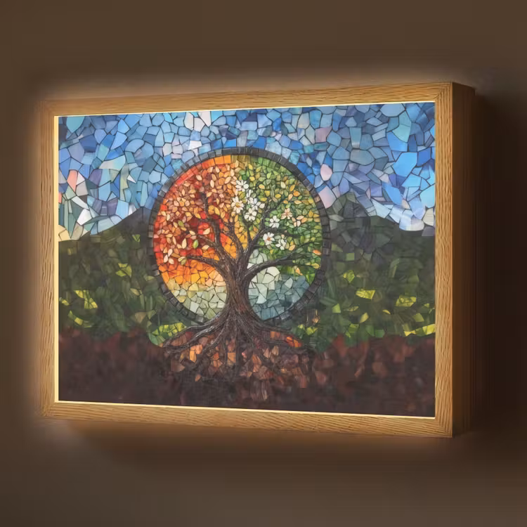 Boom - Seizoenen - Mozaïek - Bergen Light Box met batterij (Wandlamp) middel -z3d_website