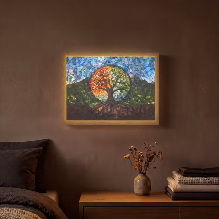 Boom - Seizoenen - Mozaïek - Bergen Light Box met batterij (Wandlamp) middel -sfeer4
