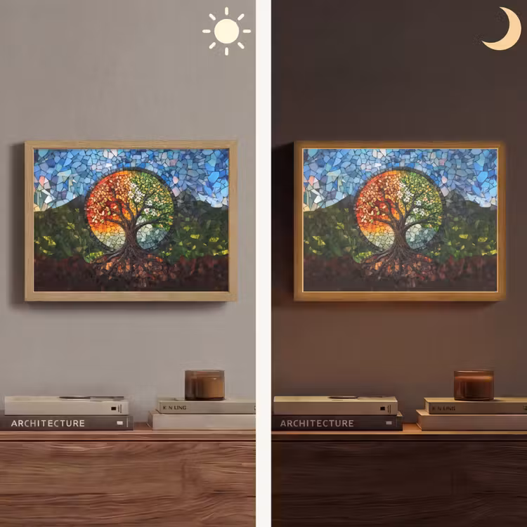 Boom - Seizoenen - Mozaïek - Bergen Light Box met batterij (Wandlamp) middel -sfeer3