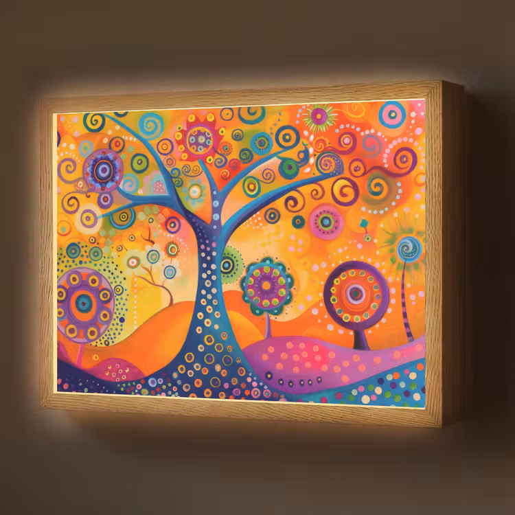 Boom - Levensboom - Abstract - Kleurrijk Light Box met batterij (Wandlamp) middel -z3d_website