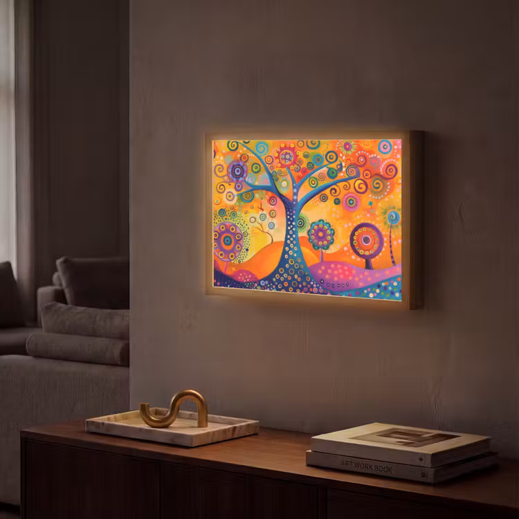 Boom - Levensboom - Abstract - Kleurrijk Light Box met batterij (Wandlamp) middel -sfeer1