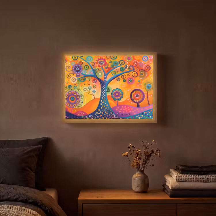 Boom - Levensboom - Abstract - Kleurrijk Light Box met batterij (Wandlamp) middel -sfeer4