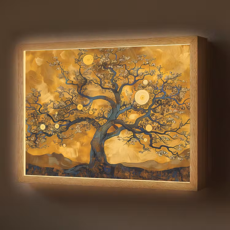 Boom - Levensboom - Abstract - Goud Light Box met batterij (Wandlamp) middel -z3d_website