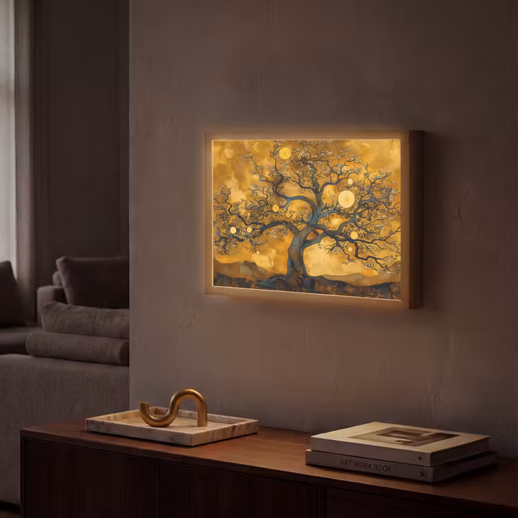 Boom - Levensboom - Abstract - Goud Light Box met batterij (Wandlamp) middel -sfeer1