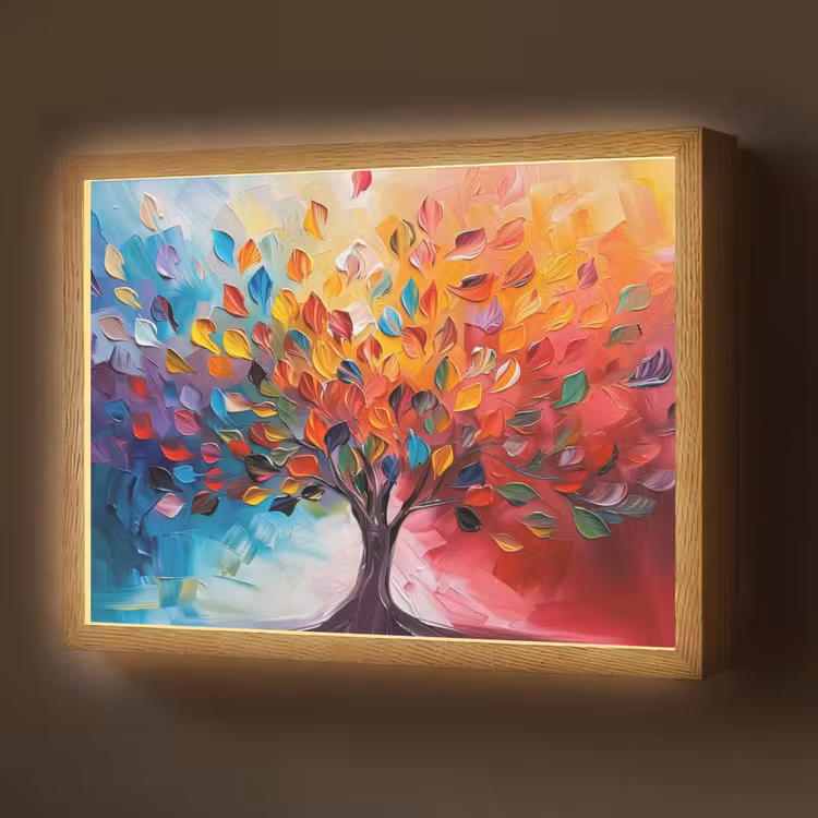 Boom - Levensboom - Kleurrijk - Abstract Light Box met batterij (Wandlamp) middel -z3d_website
