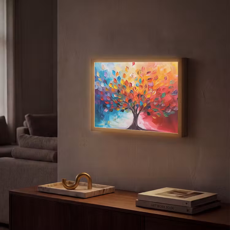 Boom - Levensboom - Kleurrijk - Abstract Light Box met batterij (Wandlamp) middel -sfeer1