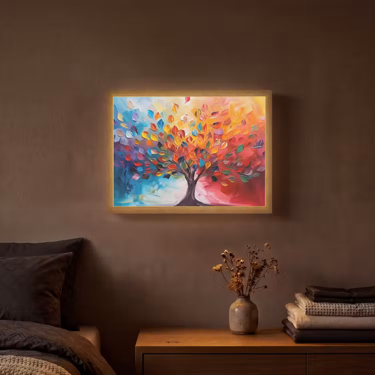 Boom - Levensboom - Kleurrijk - Abstract Light Box met batterij (Wandlamp) middel -sfeer4