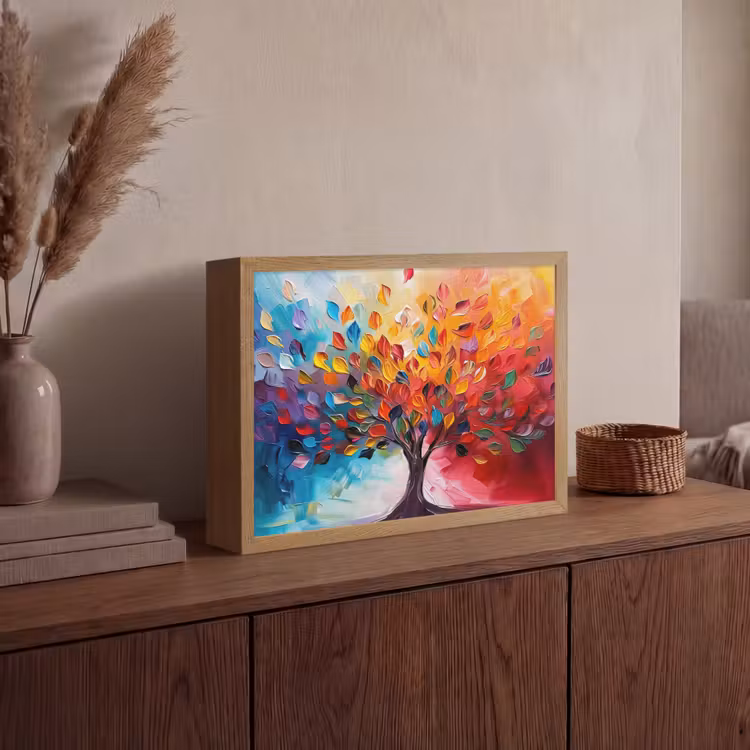 Boom - Levensboom - Kleurrijk - Abstract Light Box met batterij (Wandlamp) middel -sfeer2