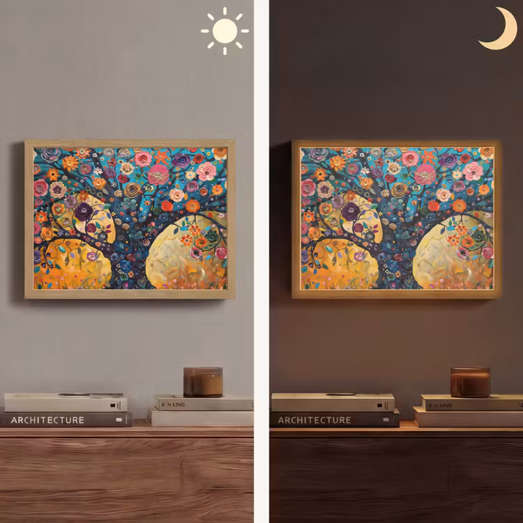 Boom - Levensboom - Kleurrijk - Bloemen - Modern Light Box met batterij (Wandlamp) middel -sfeer3