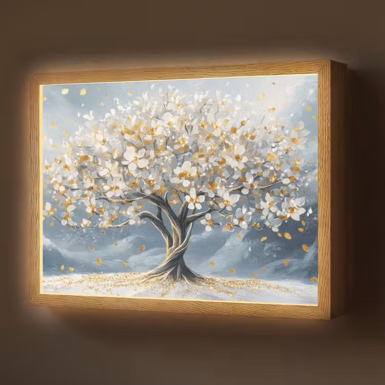 Boom - Winter - Levensboom - Modern - Goud Light Box met batterij (Wandlamp) middel -z3d_website