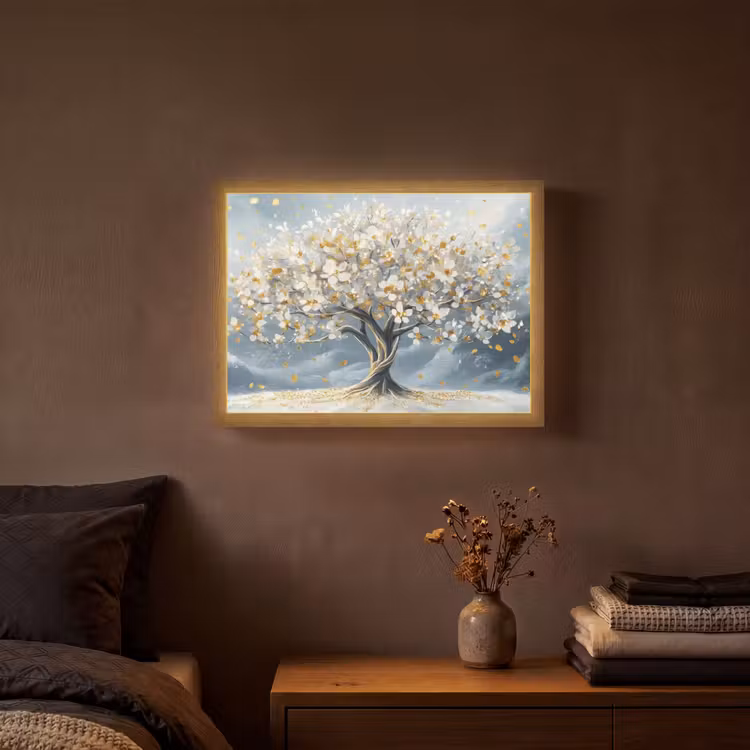 Boom - Winter - Levensboom - Modern - Goud Light Box met batterij (Wandlamp) middel -sfeer4