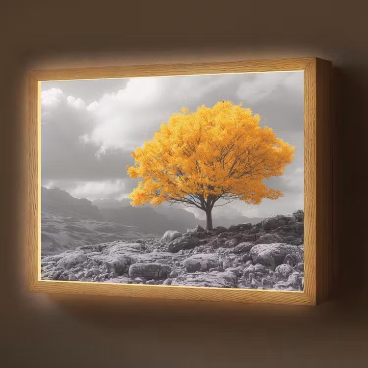 Boom - Geel - Natuur - Zwart wit Light Box met batterij (Wandlamp) middel -z3d_website