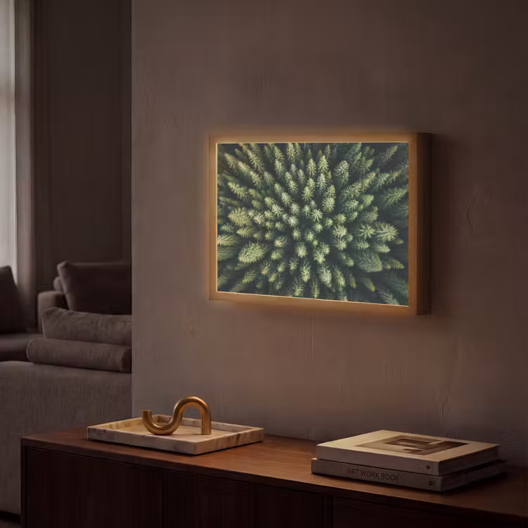 Bomen - Naaldwoud - Structuur Light Box met batterij (Wandlamp) middel -sfeer1
