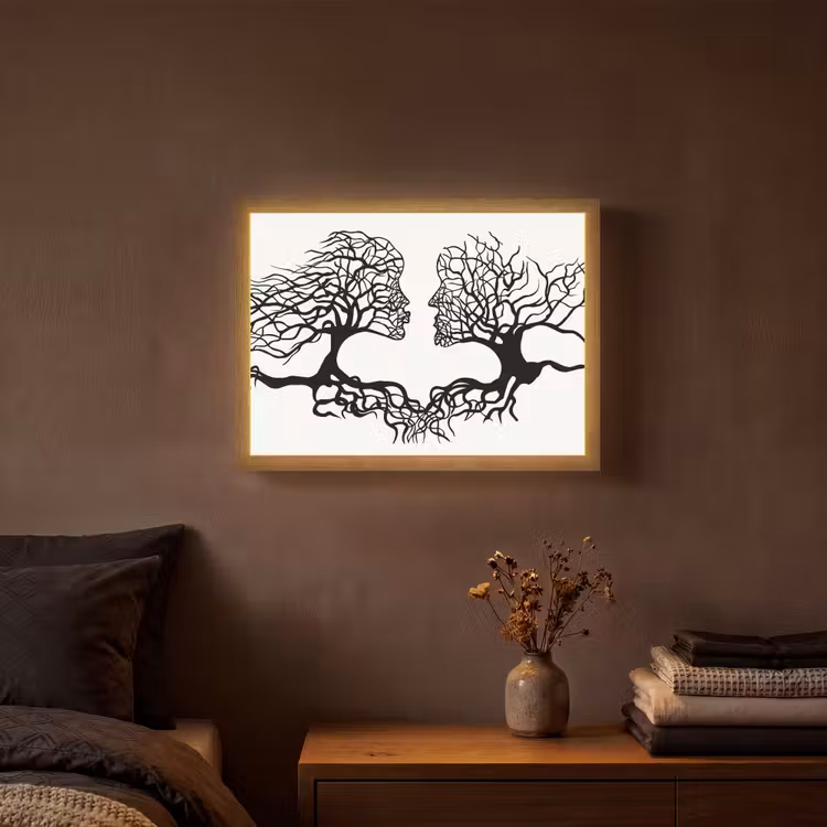 Bomen - Gezicht - Kunst - Abstract Light Box met batterij (Wandlamp) middel -sfeer4