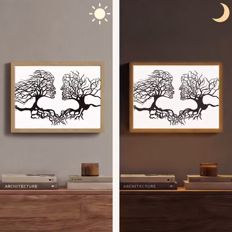 Bomen - Gezicht - Kunst - Abstract Light Box met batterij (Wandlamp) middel -sfeer3