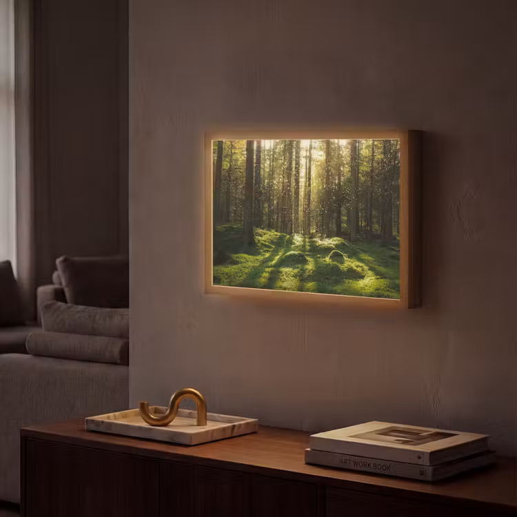 Bomen - Bos - Mos - Planten - Zon - Natuur Light Box met batterij (Wandlamp) middel -sfeer1