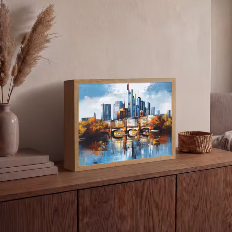Bomen Frankfurt- Stad - Skyline - Brug Light Box met batterij (Wandlamp) middel -sfeer2