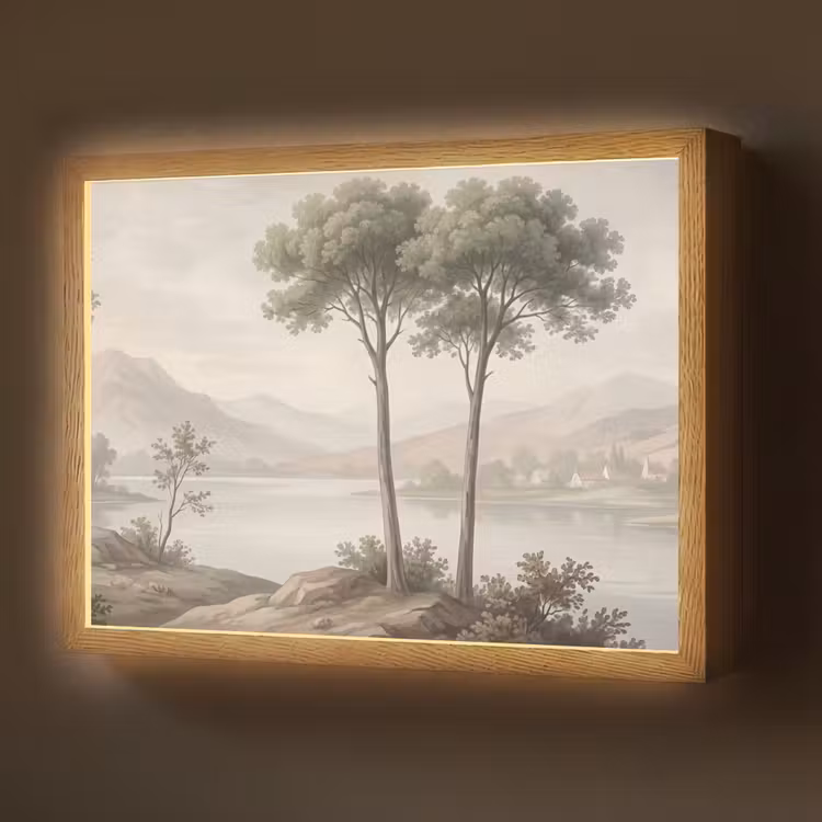 Bomen - Meer - Bergen - Illustratie Light Box met batterij (Wandlamp) middel -z3d_website