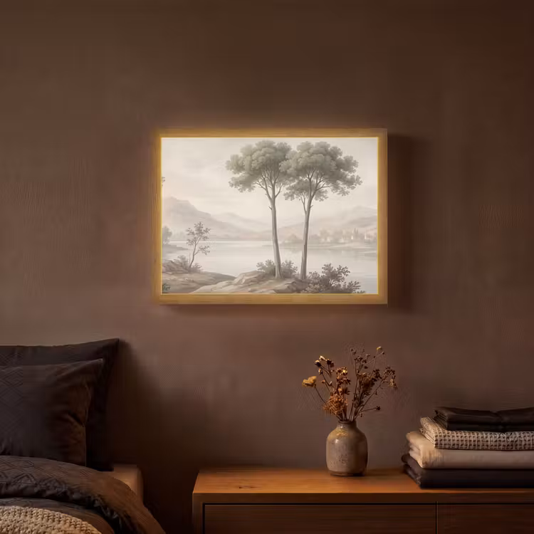 Bomen - Meer - Bergen - Illustratie Light Box met batterij (Wandlamp) middel -sfeer4
