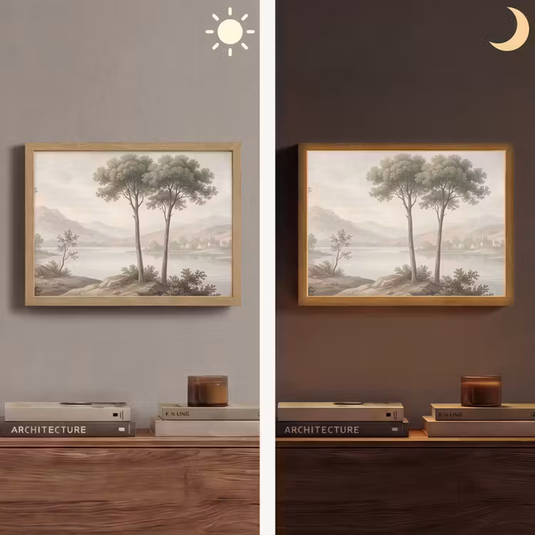 Bomen - Meer - Bergen - Illustratie Light Box met batterij (Wandlamp) middel -sfeer3