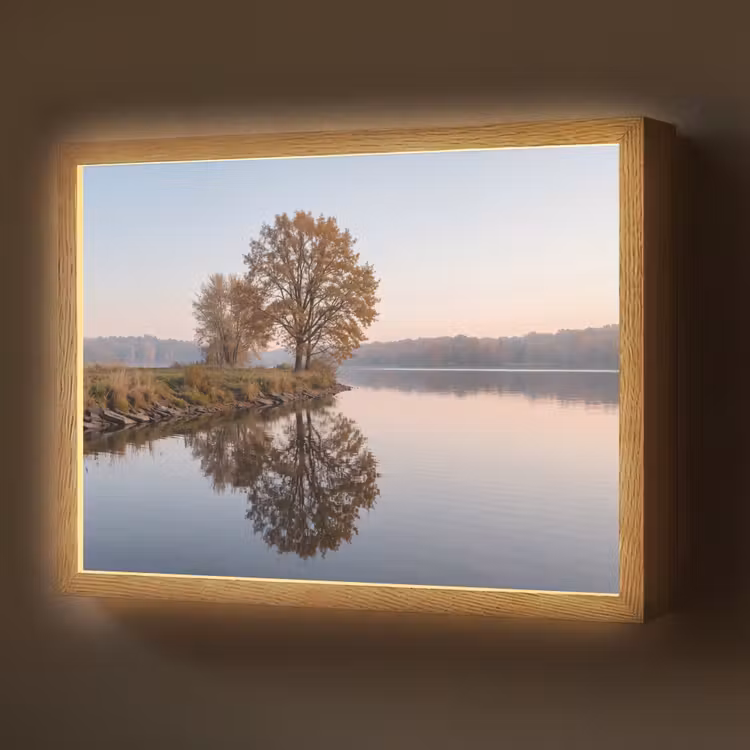 Bomen - Reflectie - Water - Zonsopgang - Serene Light Box met batterij (Wandlamp) middel -z3d_website