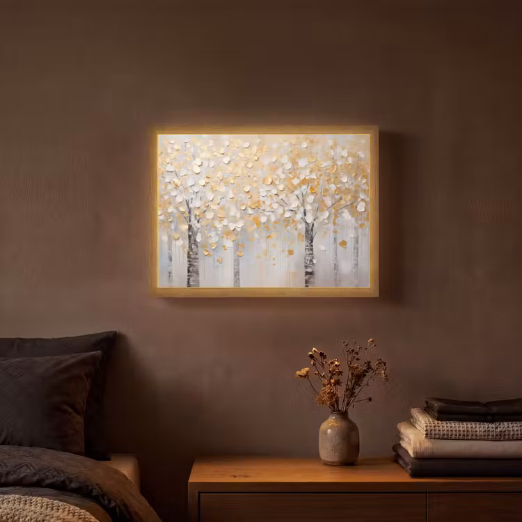 Bomen - Aquarel - Kunst - Natuur Light Box met batterij (Wandlamp) middel -sfeer4