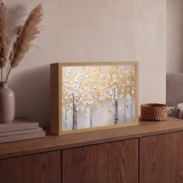 Bomen - Aquarel - Kunst - Natuur Light Box met batterij (Wandlamp) middel -sfeer2