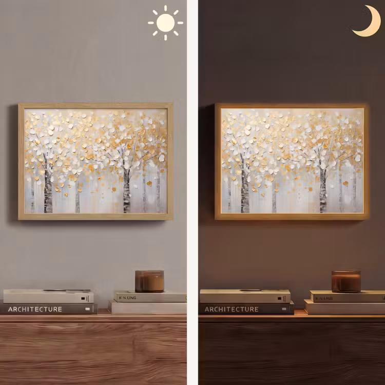 Bomen - Aquarel - Kunst - Natuur Light Box met batterij (Wandlamp) middel -sfeer3