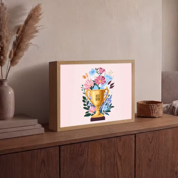 Trofee - Best Mom - Bloemen - Kleurrijk Light Box met batterij (Wandlamp) middel -sfeer2