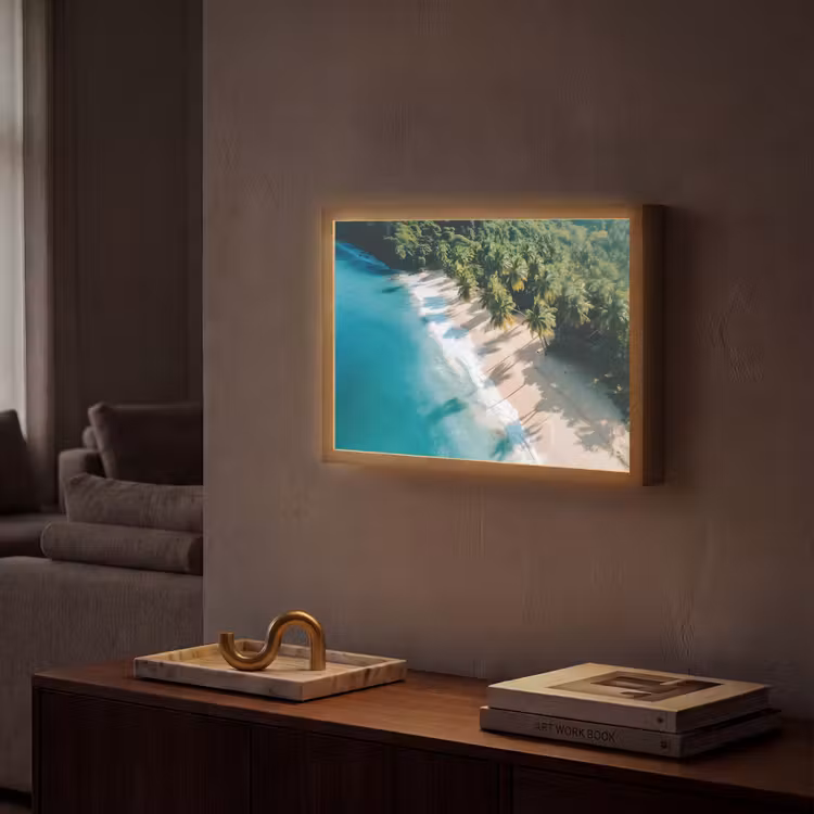 Tropisch - Strand - Water - Palmbomen Light Box met batterij (Wandlamp) middel -sfeer1
