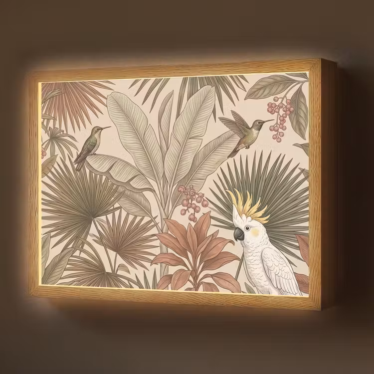 Tropisch - Vogels - Beige Light Box met batterij (Wandlamp) middel -z3d_website