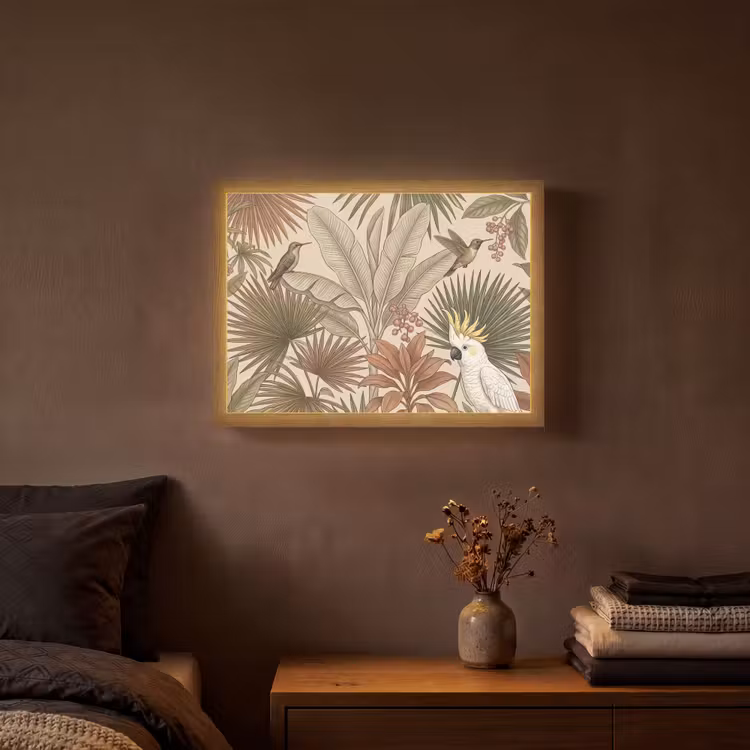 Tropisch - Vogels - Beige Light Box met batterij (Wandlamp) middel -sfeer4
