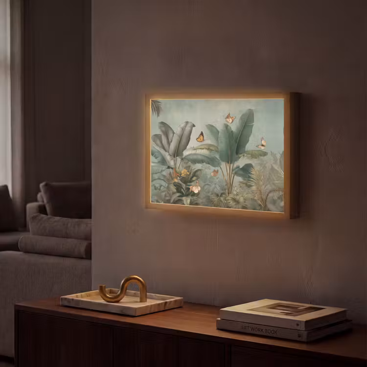 Tropisch bladerdek - Vlinders - groen - Bruin Light Box met batterij (Wandlamp) middel -sfeer1
