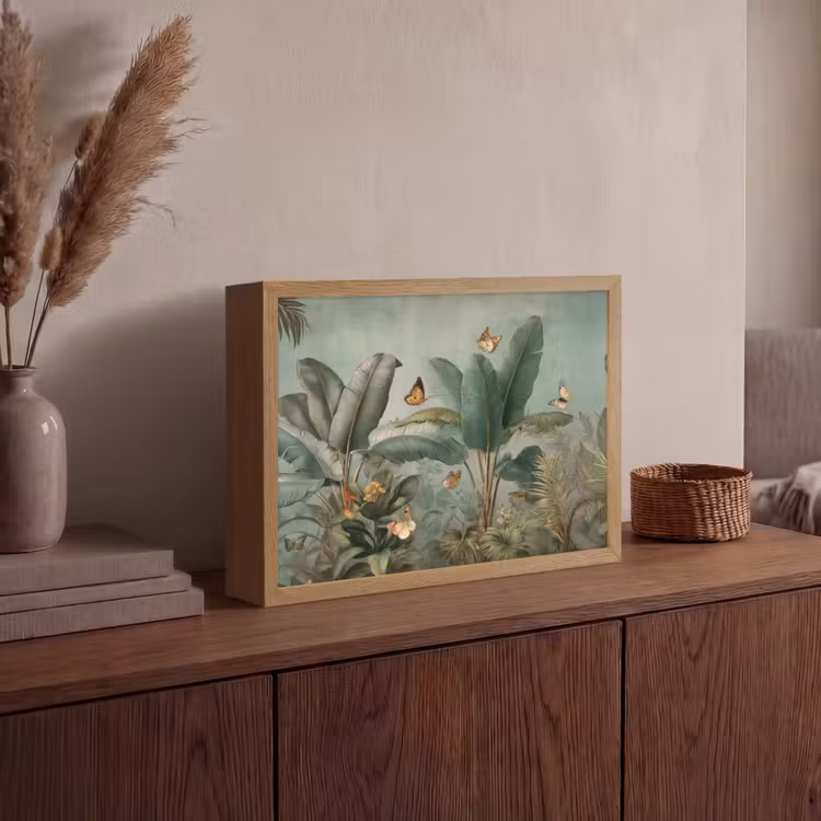 Tropisch bladerdek - Vlinders - groen - Bruin Light Box met batterij (Wandlamp) middel -sfeer2