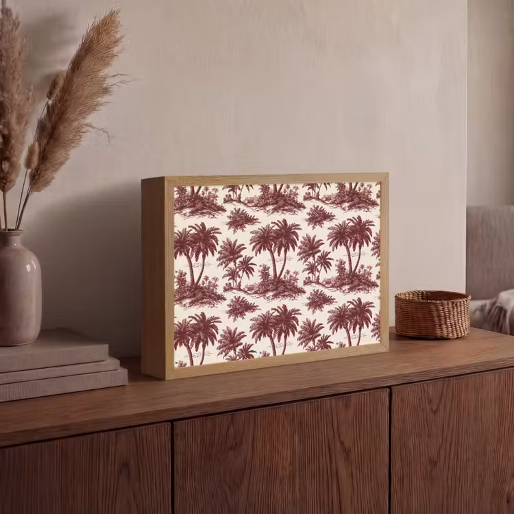 Tropisch - Geometrisch - Bordeauxrood Light Box met batterij (Wandlamp) middel 907 -sfeer2