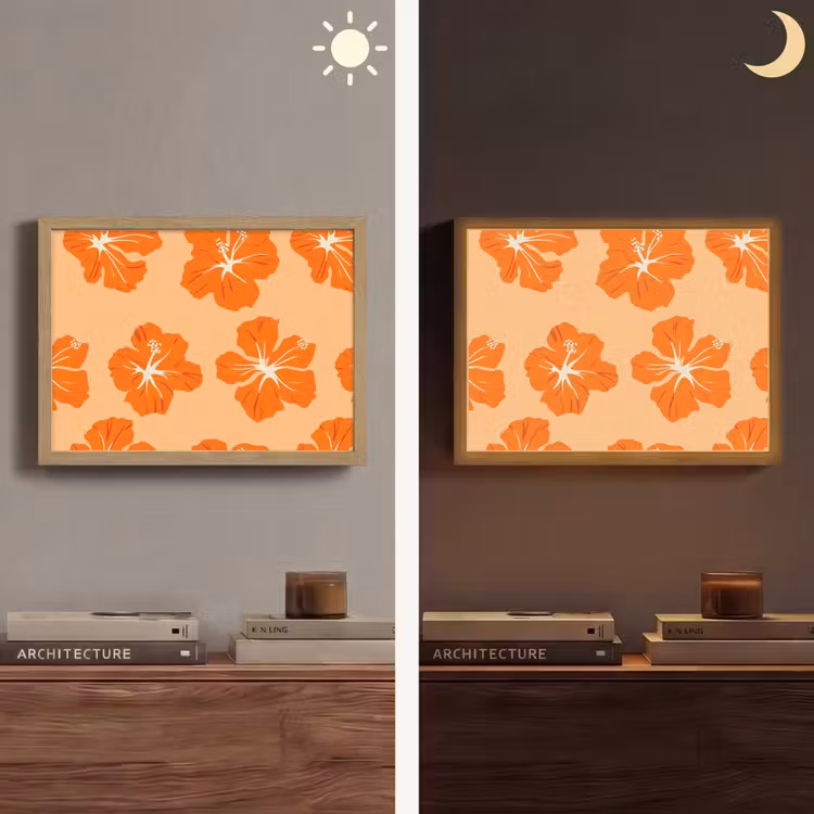 Tropisch - Hibiscus - Oranje Light Box met batterij (Wandlamp) middel 907 -sfeer3