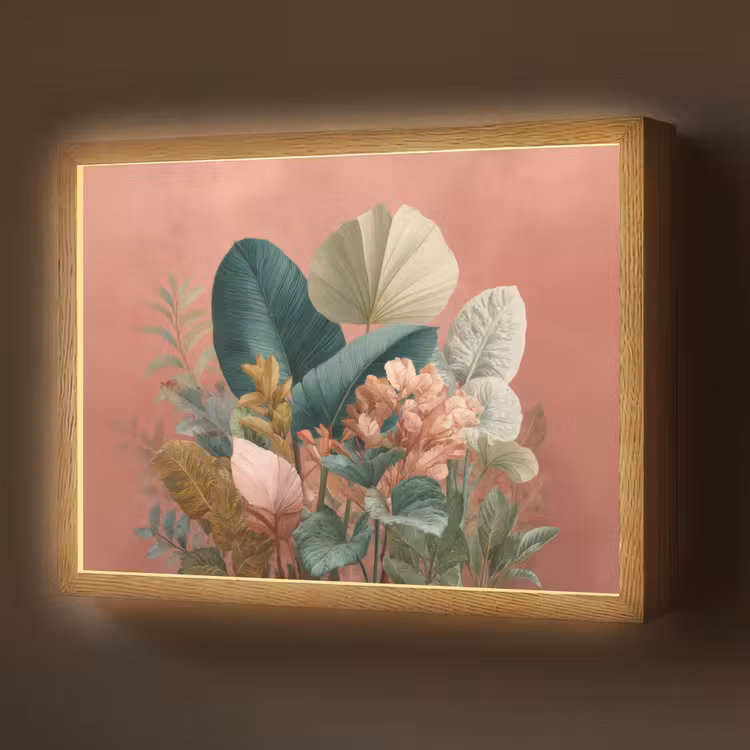 Tropische bladeren - Bloemen - Roze - groen Light Box met batterij (Wandlamp) middel -z3d_website