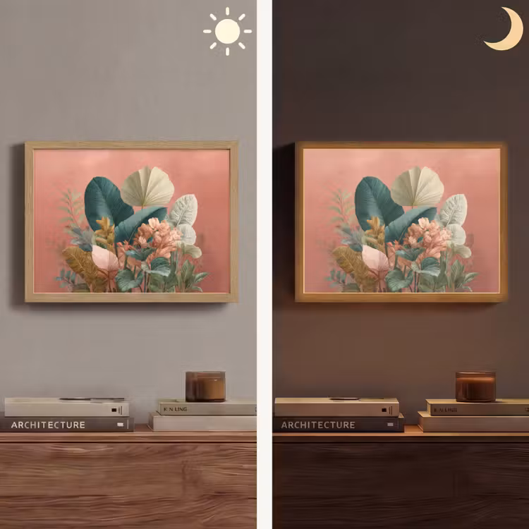 Tropische bladeren - Bloemen - Roze - groen Light Box met batterij (Wandlamp) middel -sfeer3