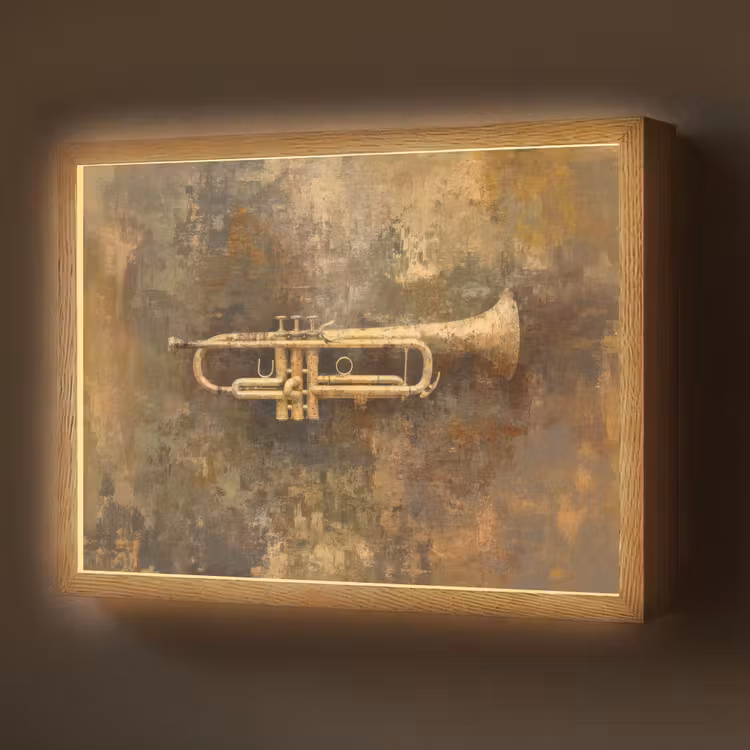 Trompet - Geel - Muzikaal Light Box met batterij (Wandlamp) middel -z3d_website