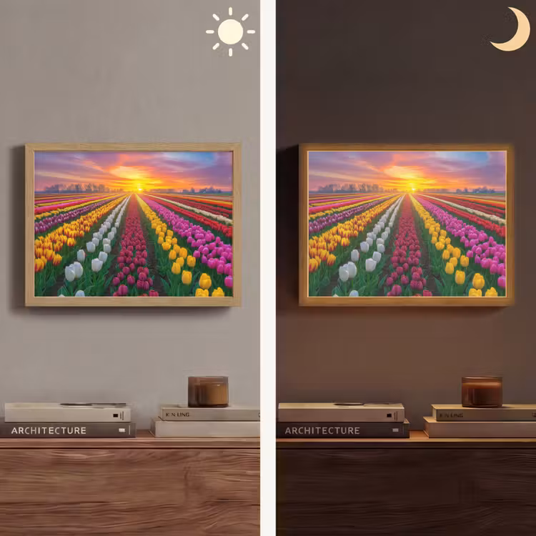 Tulpenveld - Zonsondergang - Kleurrijk Light Box met batterij (Wandlamp) middel -sfeer3