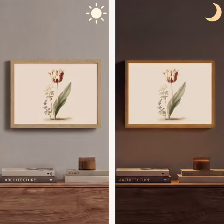 Tulp - Minimalistisch - Beige Light Box met batterij (Wandlamp) middel -sfeer3