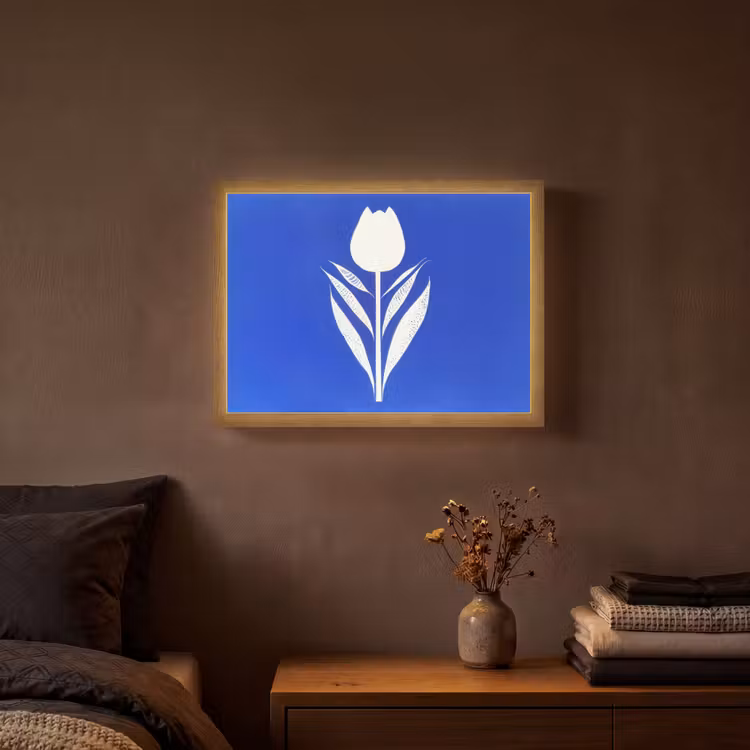 Tulp - Minimalistisch - Bladeren - Wit Light Box met batterij (Wandlamp) middel -sfeer4