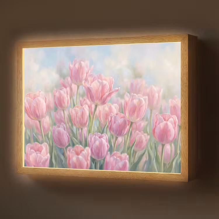 Tulpen - Veld - Lente - Roze Light Box met batterij (Wandlamp) middel -z3d_website