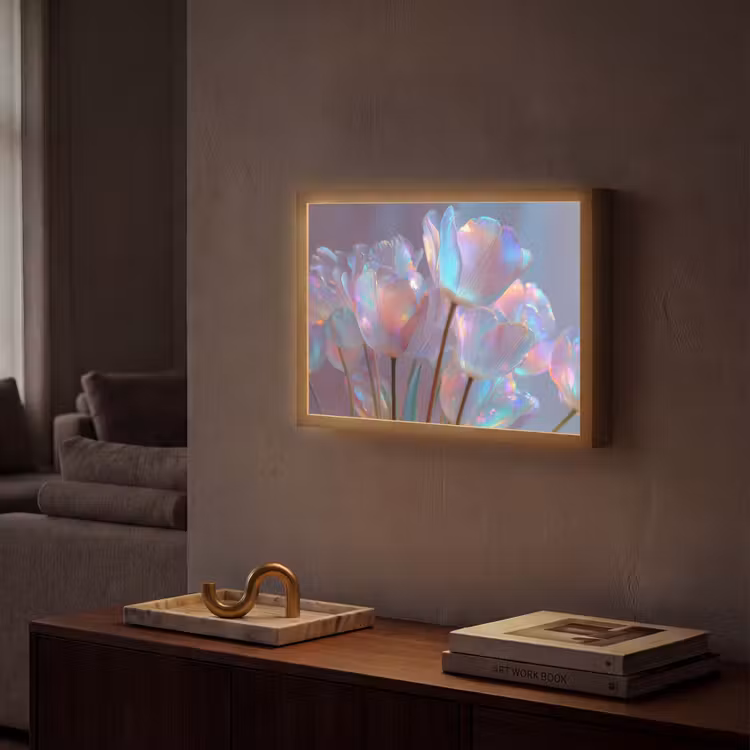 Tulpen - Glazen - Bloemblaadjes - Pasteltinten Light Box met batterij (Wandlamp) middel -sfeer1