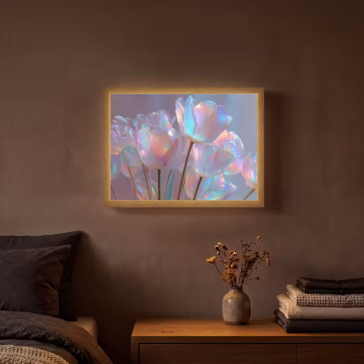 Tulpen - Glazen - Bloemblaadjes - Pasteltinten Light Box met batterij (Wandlamp) middel -sfeer4