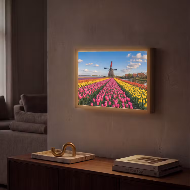 Tulpen - Holland - Molen - Kleurrijk Light Box met batterij (Wandlamp) middel -sfeer1