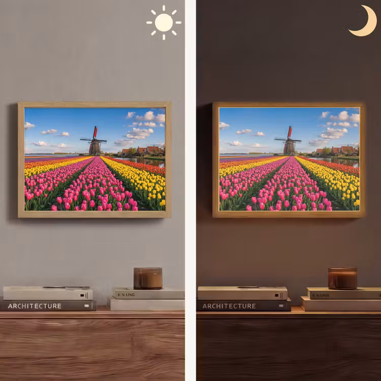 Tulpen - Holland - Molen - Kleurrijk Light Box met batterij (Wandlamp) middel -sfeer3