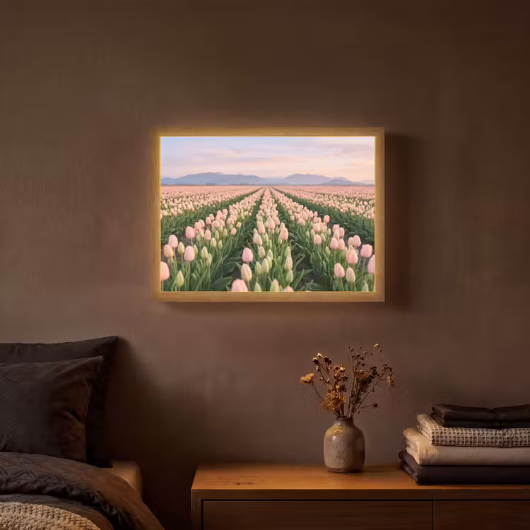 Tulpen - Landschap - Roze Light Box met batterij (Wandlamp) middel -sfeer4