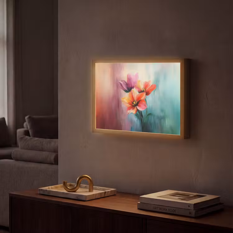 Tulpen - Lichtreflecties - Kleurverloop Light Box met batterij (Wandlamp) middel -sfeer1